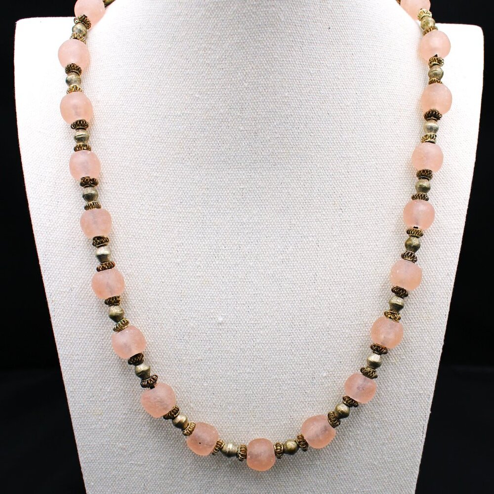 Lovely Frosty Pink Beads with Nickel Bi-cones & Nickel Wire Spacers